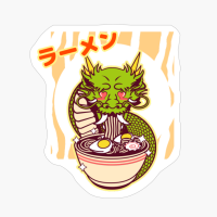 Kawaii Dragon Eating Ramen Noodles