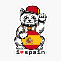 Lucky Cat With Spain Flag