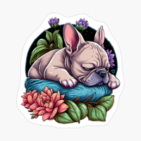 Sleeping Beauty - Frenchie Dreaming In Bed With Flowers