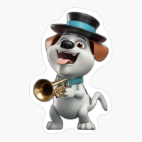 Dog Wearing Bowler Hat Playing Trumpet