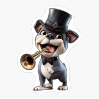 Dog Wearing Bowler Hat Playing Trumpet