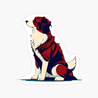Red And White Adult Dog Drawing Sitting Down, Dog Lovers