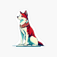 Adult Red And White Dog With Collar Sitting Down, Drawing Style