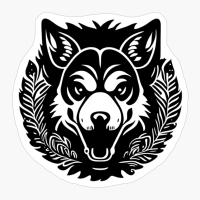 Wolf Head In Tattoo Tribal Style, Wild Wolf Head In One Color, Black