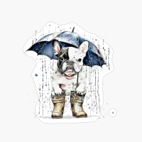 Cute French Bulldog Under The Rain With Umbrella, Vintage Style, Frenchie Mon, Frenchie Dad, Frenchie On Vintage Sun