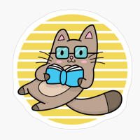 Cat Bookworm Reading Against Yellow Moon