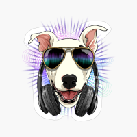 Music Bull Terrier DJ With Headphones