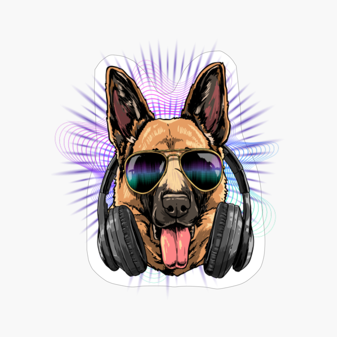 Music German Shepherd DJ With Headphones