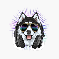 Music Siberian Husky DJ With Headphones
