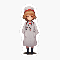 Little Girl Dresses As A Nurse In Cartoon Style, Smiling, Future Nurse