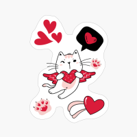 Cute Valentine Cat. Valentine's Day Cat. Love Catually. White Version.