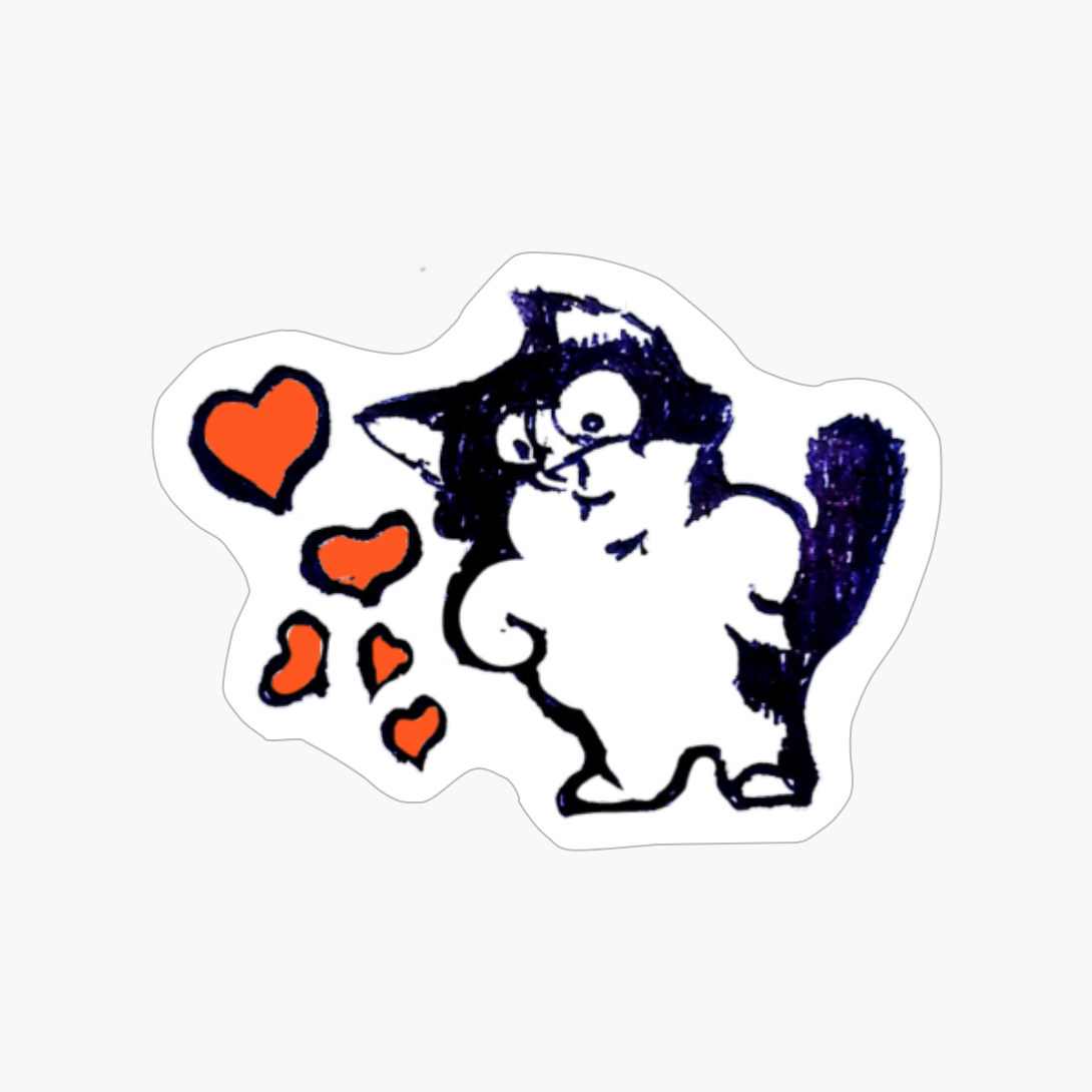 Fluffy Cat With Red Hearts