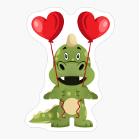 Green Dragon Is Holding Heart Balloons