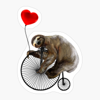 Sloth On Penny Farthing Velocipede With Heart Balloon
