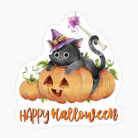 Black Cat On Halloween Scary Evil Pumpkin Funny Pumpkin Head