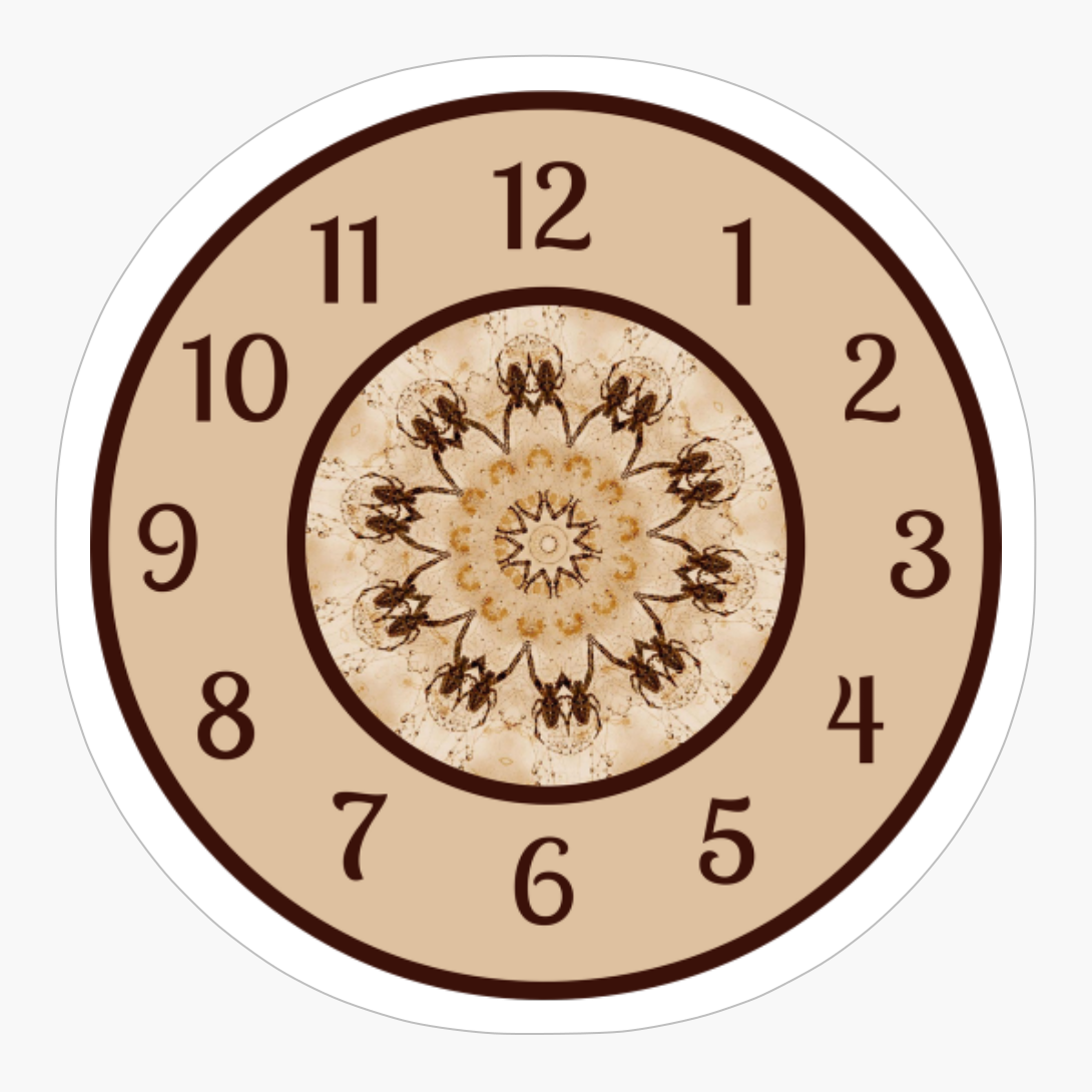 Brown Abstract Fractals Clock With Numbers