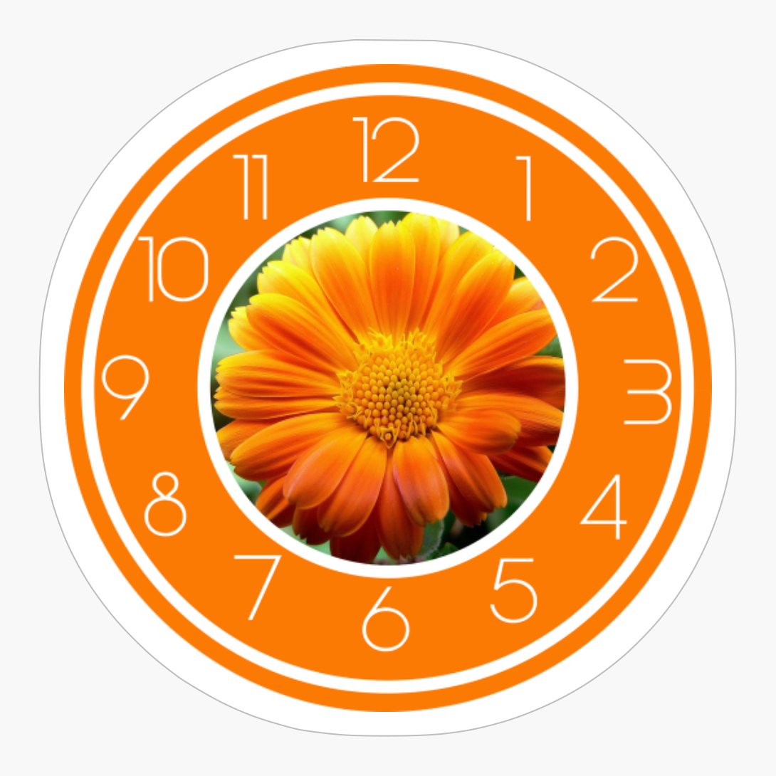 Orange Daisy Clock With Numbers