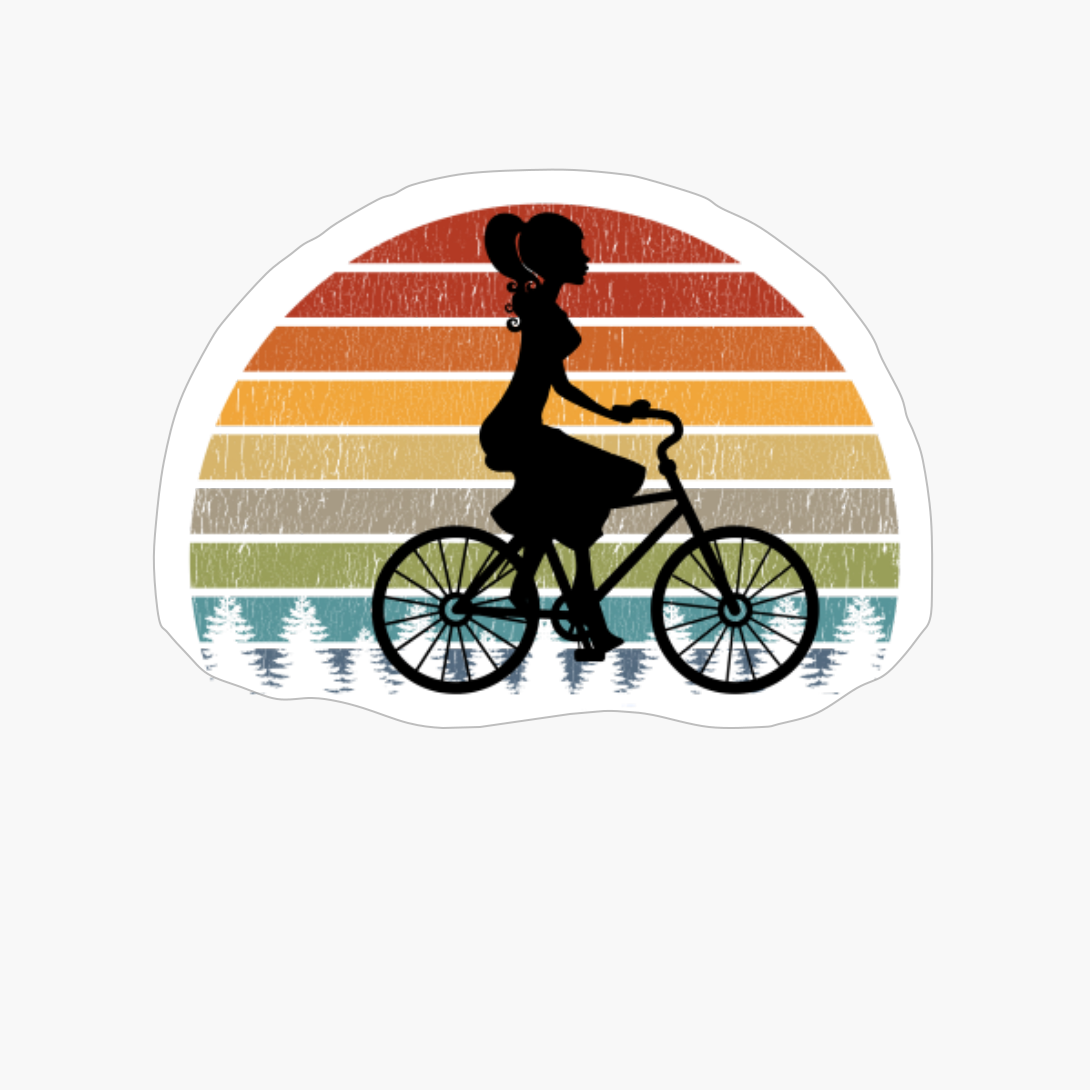 Woman Cyclist Vintage Sunset Retro Sun Classic Bike Rider