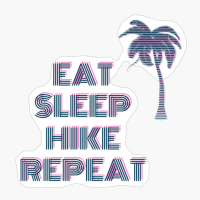 EAT SLEEP HIKE REPEAT Retro 80S Fluo Blue And Pink Colors With Palm Tree