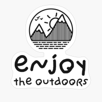 ENJOY THE OUTDOORS Minimalist Mountain Sunset Cirle Design With Birds Flying OverCopy Of Grey Design