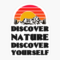 DISCOVER NATURE DISCOVER YOURSELF Bright Red Sunset With Mountain And Forst ViewCopy Of Grey Design
