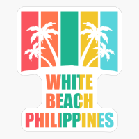 WHITE BEACH, PHILIPPINES Retro Vintage Stiped Colorfull Tropical Holiday Sunset Beach Wiht Palm TreeCopy Of Black Design
