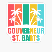 GOUVERNEUR, ST. BARTS Retro Vintage Stiped Colorfull Tropical Holiday Sunset Beach Wiht Palm TreeCopy Of Black Design