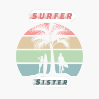 Surfer Sister Sunset Retro Palm Tree Surfing