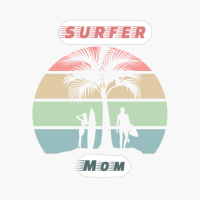 Surfer Mom Sunset Retro Palm Tree Surfing