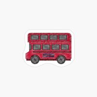London Bus Drawing With Flag. United Kingdom. Great Britain