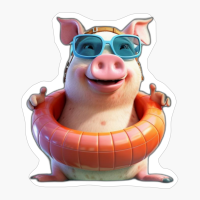 Pig Wearing Sunglasses Swimming Inner Tube