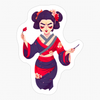 Kawaii Style Geisha With Flowers On Her Head In A Kimono