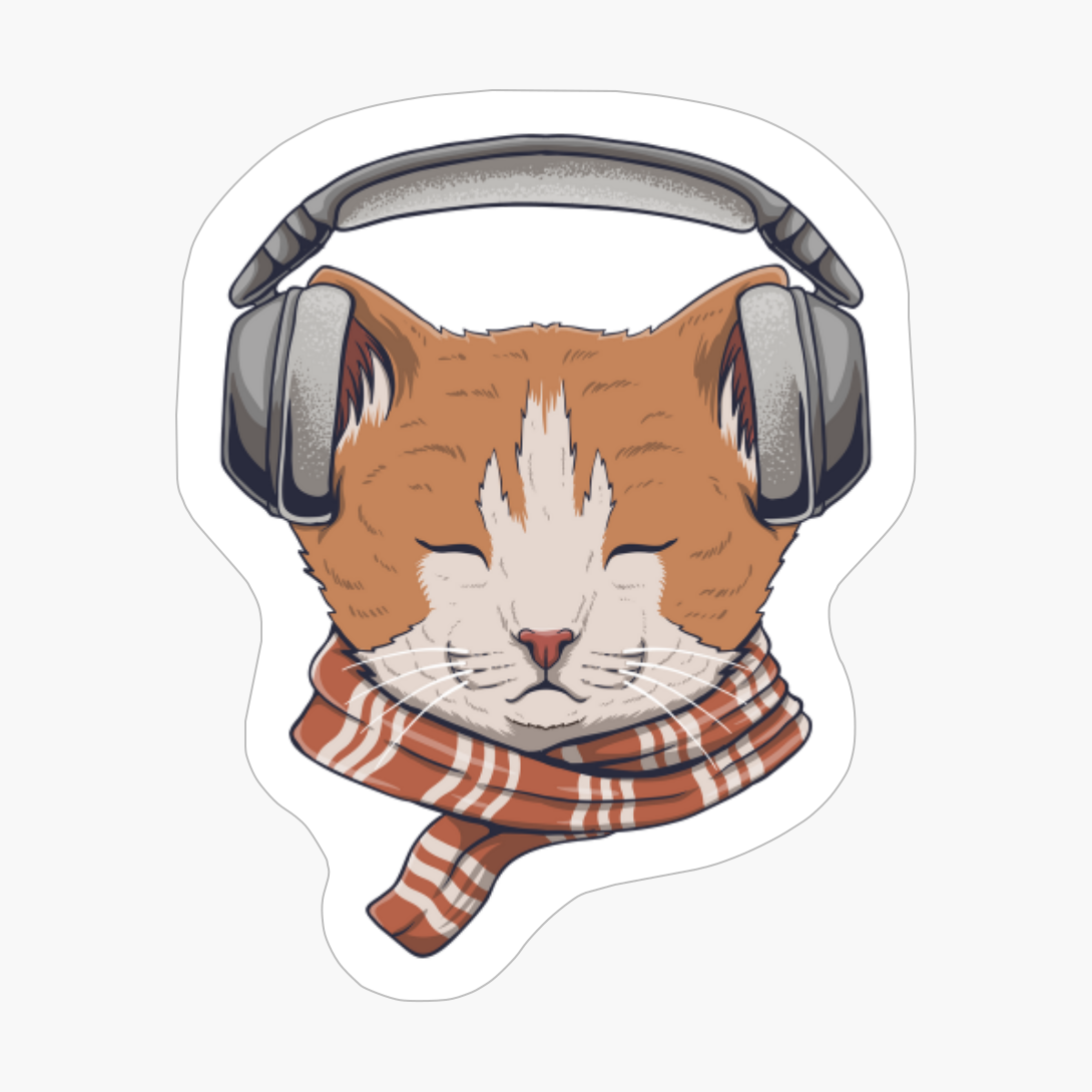 Cat Headphone Listen Music