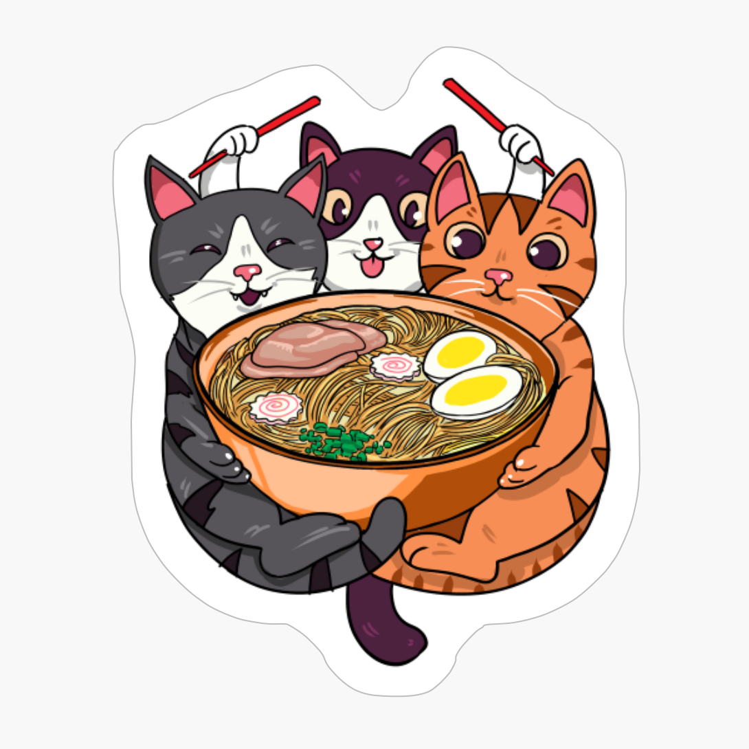 Kawaii Anime Cats On Japanese Ramen Noodles Cat & Ramen Gift