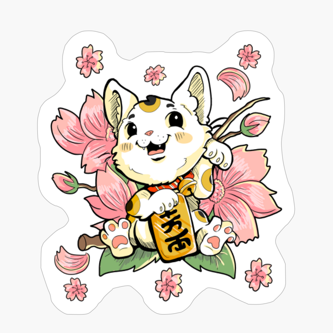 Cute Kawaii Maneki-neko Japanese Anime Lucky Cat Feng Shui