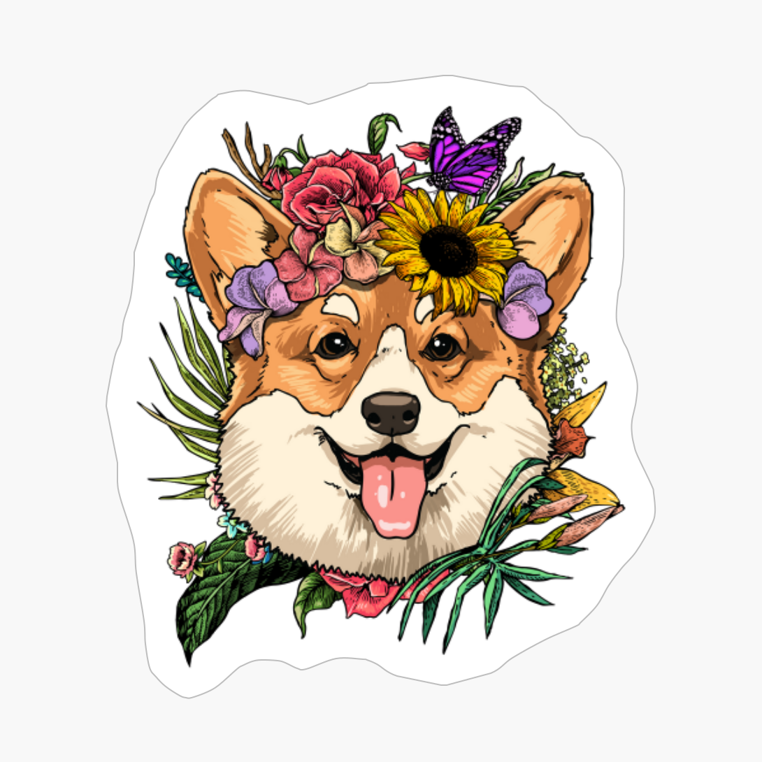 Floral Corgi Dog Spring Nature Lovers Gift