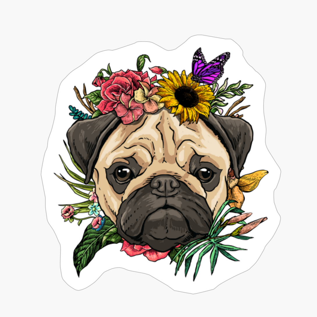 Floral Pug Dog Spring Nature Lovers Gift