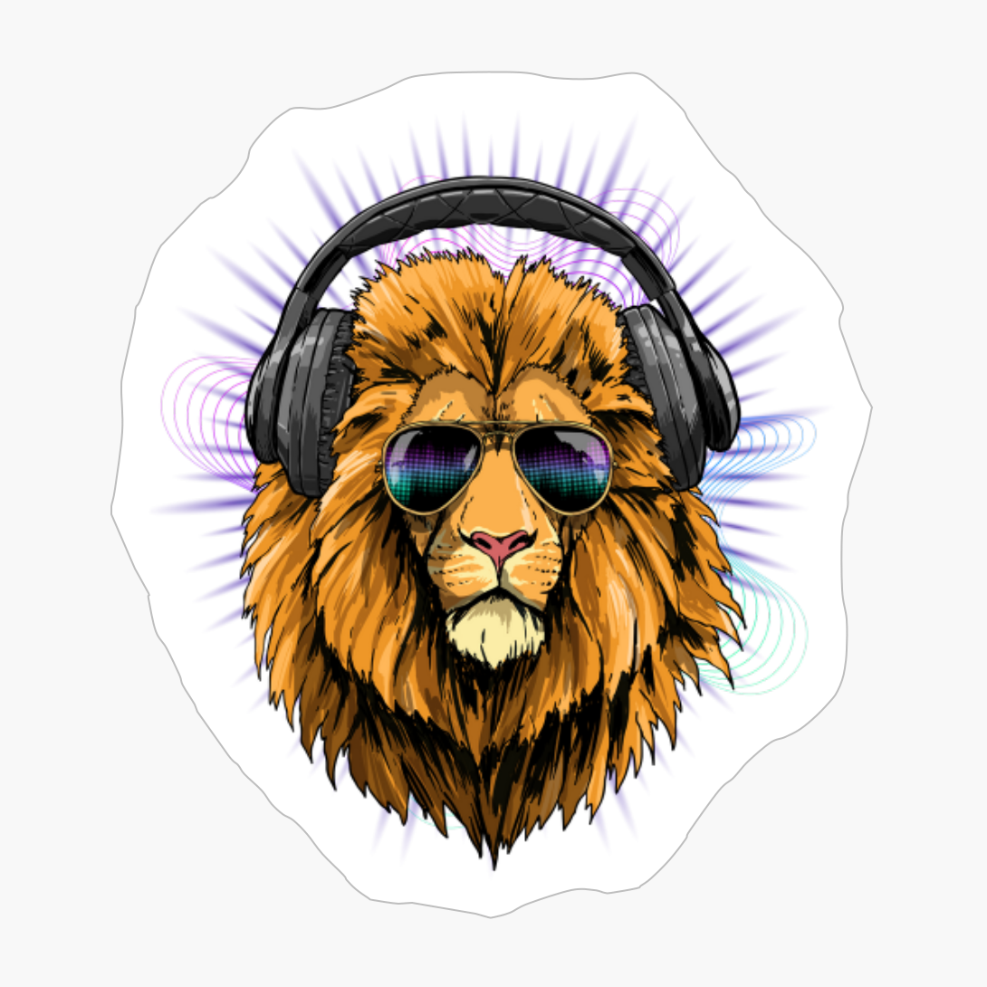 Music Lion DJ With Headphones Musical Lion Lovers