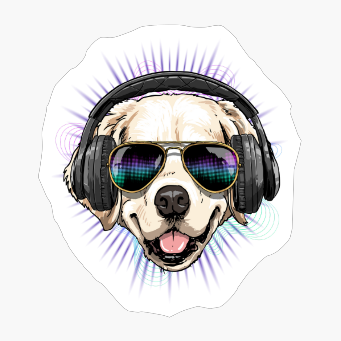 Music Golden Retriever DJ With Headphones