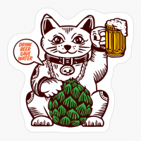Lucky Cat Holding Glass Beer Hop Maneki-neko