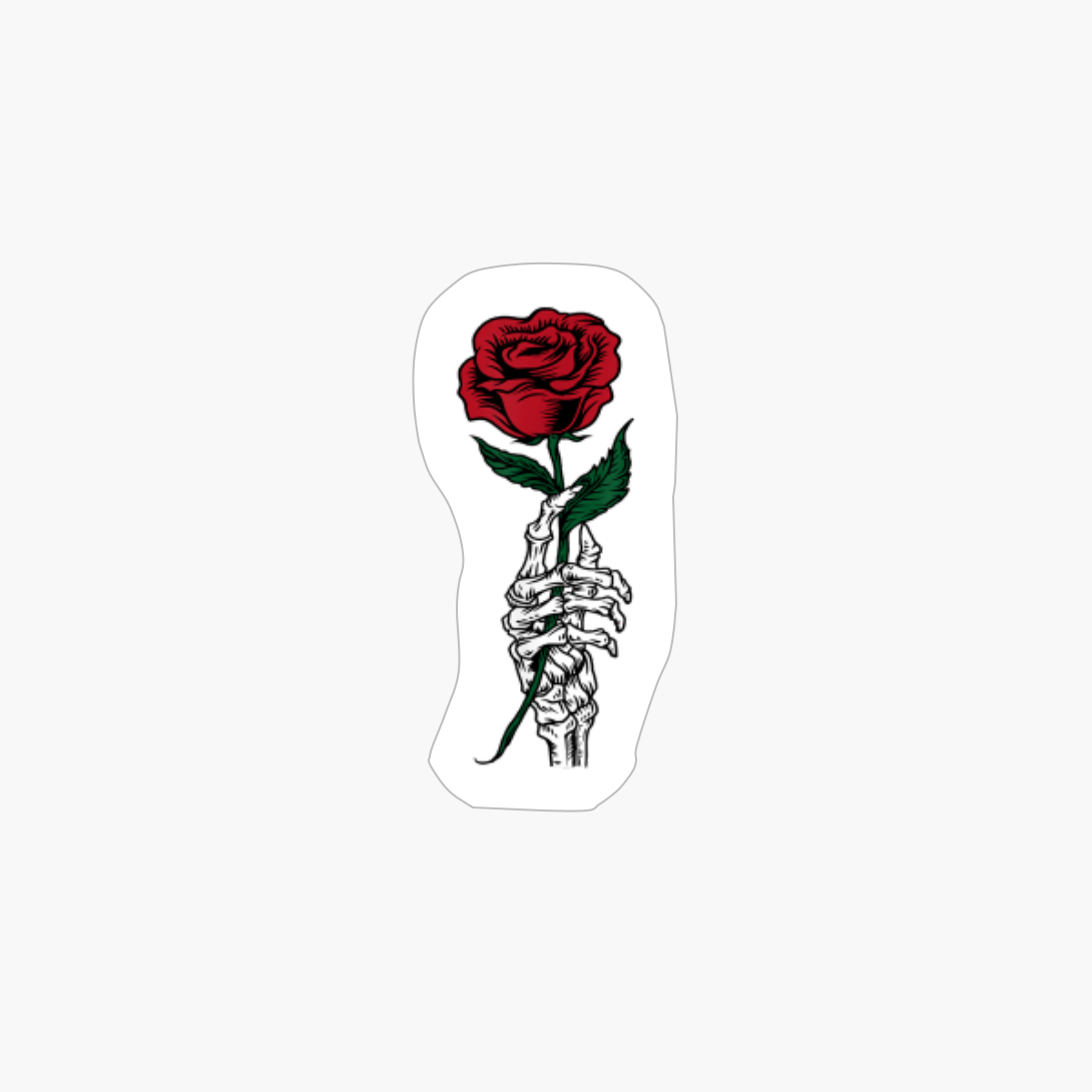 Rose Flower Gift - White Skeleton Hand Holding A Red Rose