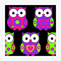 Cute Owls In Neon Colors, Retro Owls From 80s