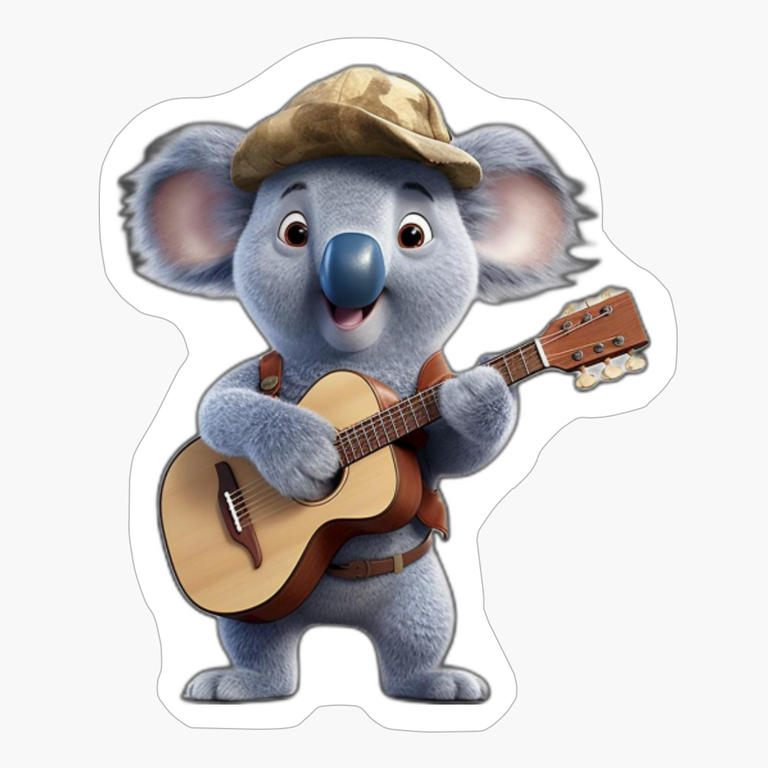 Koala Wearing Beret Strumming Guitar Sty