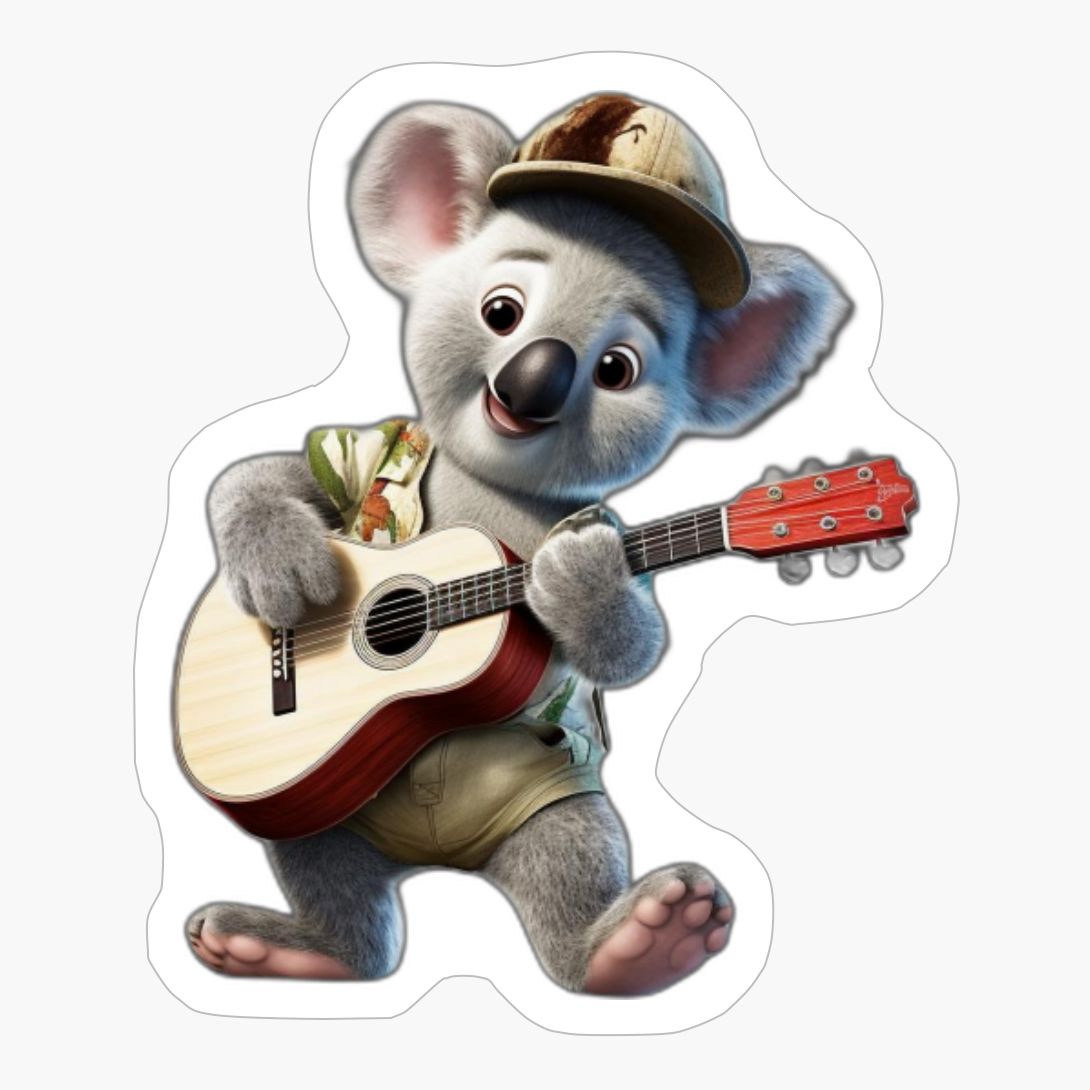 Koala Wearing Beret Strumming Guitar Sty