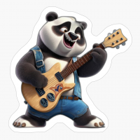 Giant Panda Wearing Headphones Playing Guitar