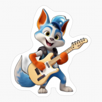 Fox Wearing Blue Headphones Playing Guitar Pix