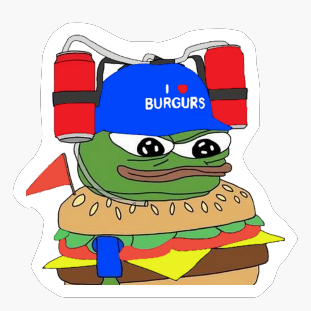 Burger Pepo, I Love Burgurs, Burger Pepe The Frog, Burger Pepe, Burger Frog, RARE Pepe The Frog