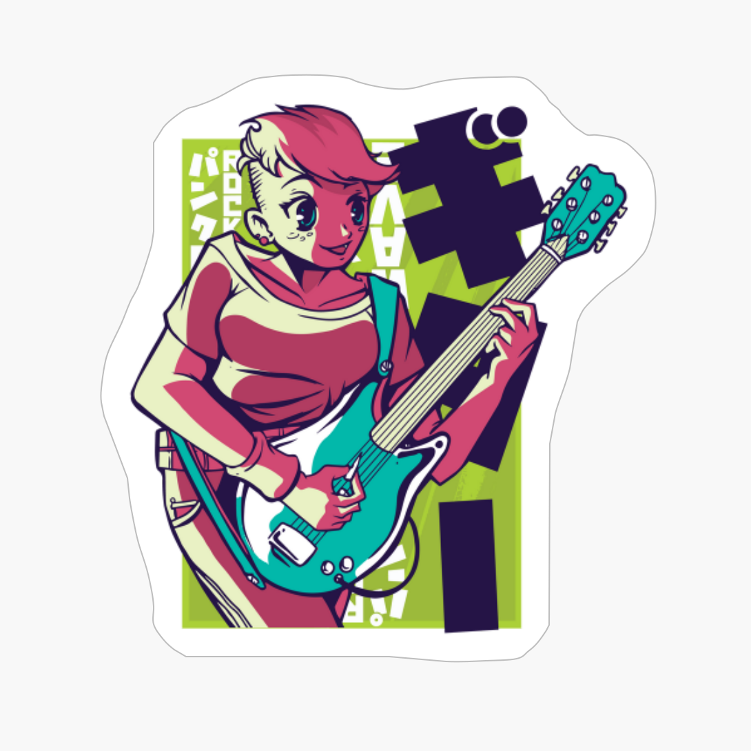 Anime Girl Playing Guitar Cool Cute Japanese Manga Lovers