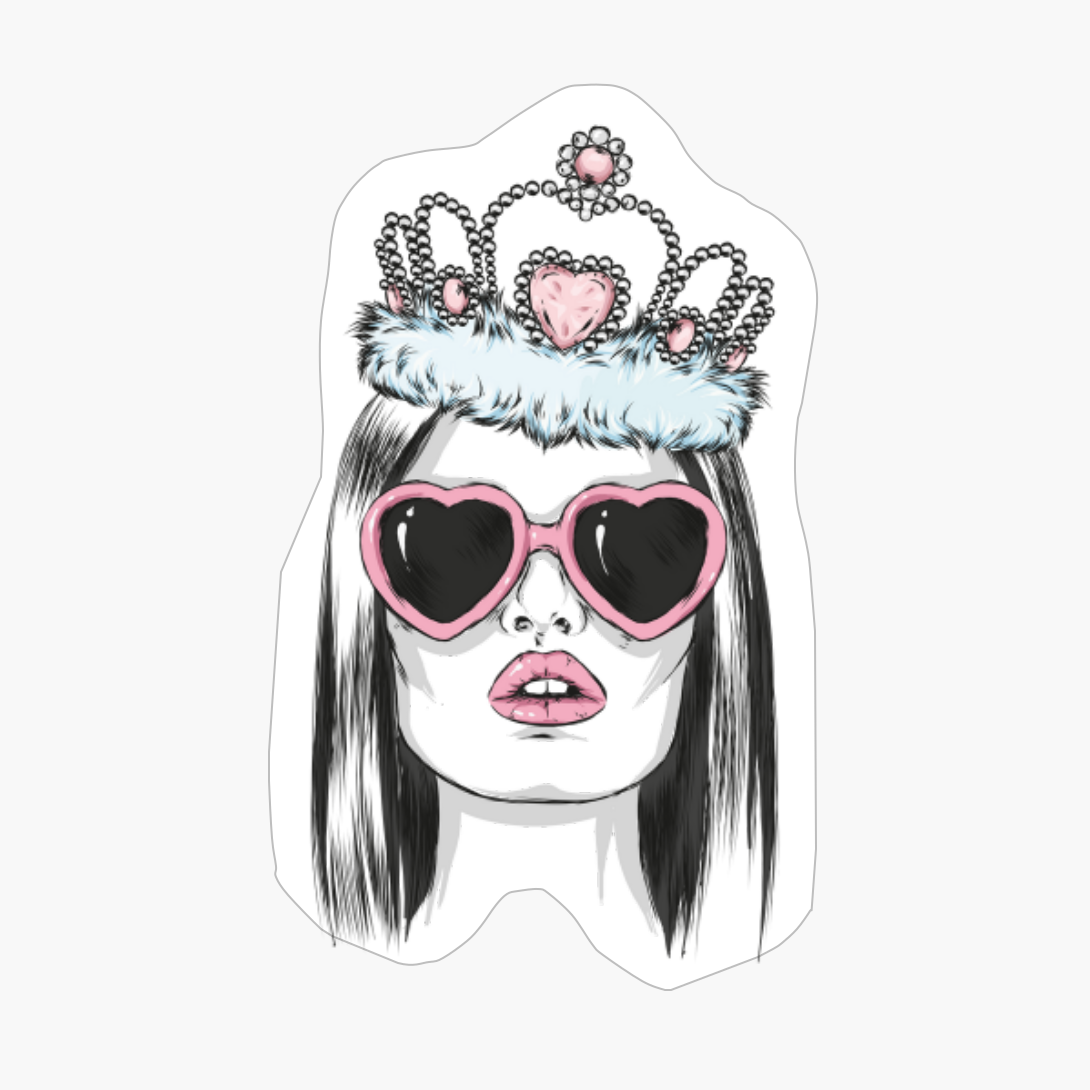 Beautiful Girl With Glasses Shape Heart With Crown