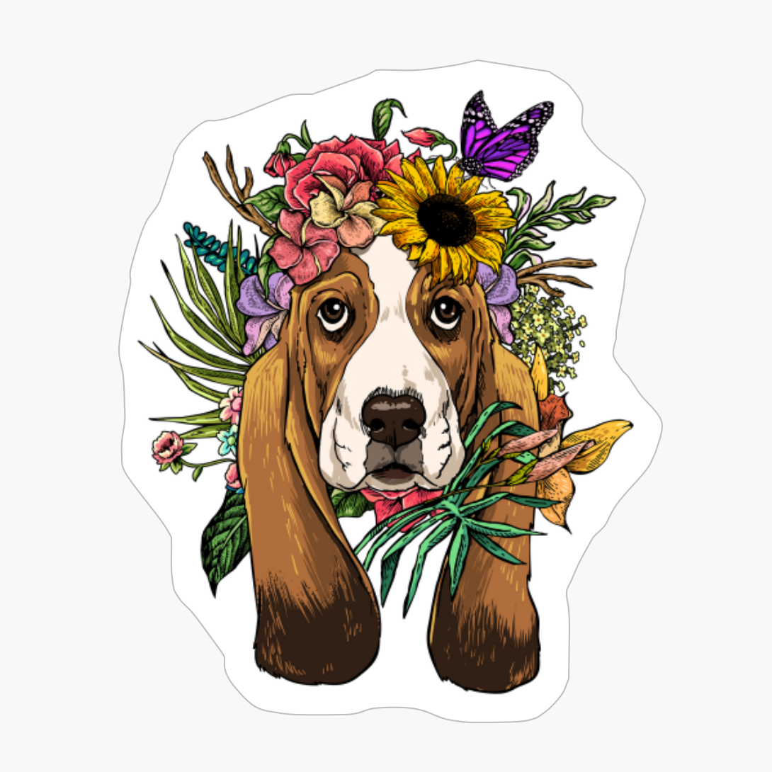 Floral Basset Hound Dog Spring Nature Lovers Gift